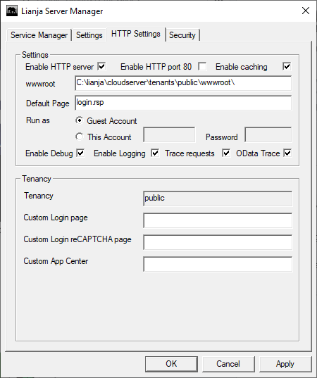 HTTP Settings tab