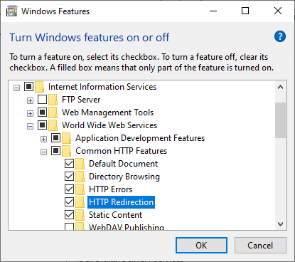 Add HTTP Redirection Feature (Windows 10)