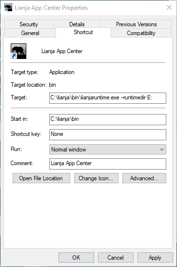 Lianja App Center Shortcut Target