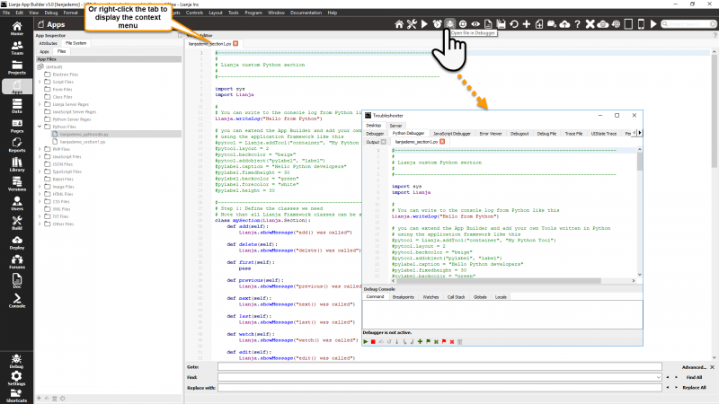 Open file in Debugger